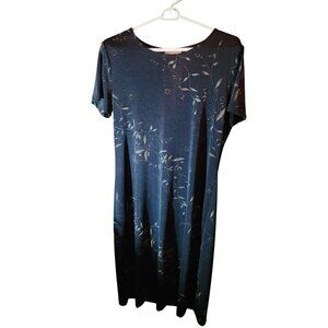 AGB Womens Size 16 Black Gold Floral Midi Dress Short Sleeve Stretch fairy goth
